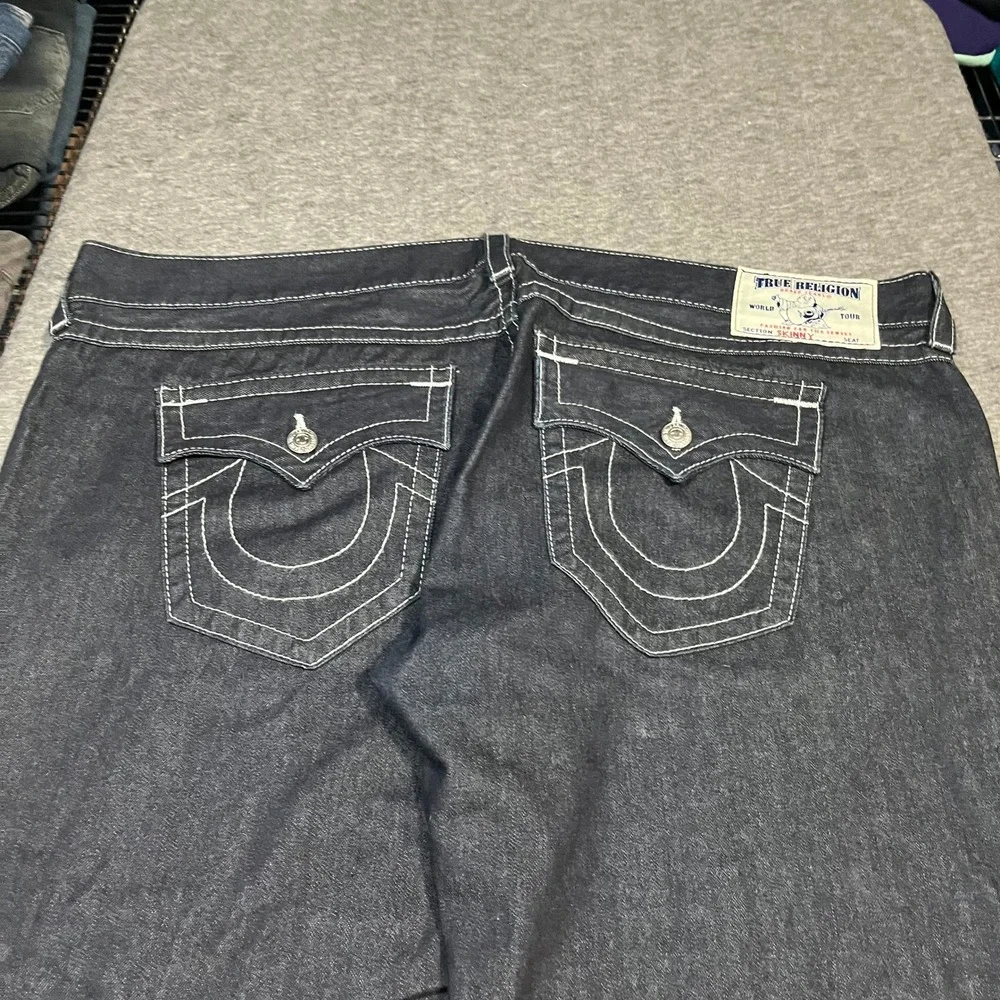 True Religion Section Skinny Jeans Mens 46x35 Indigo Blue Contrast Stitch Denim